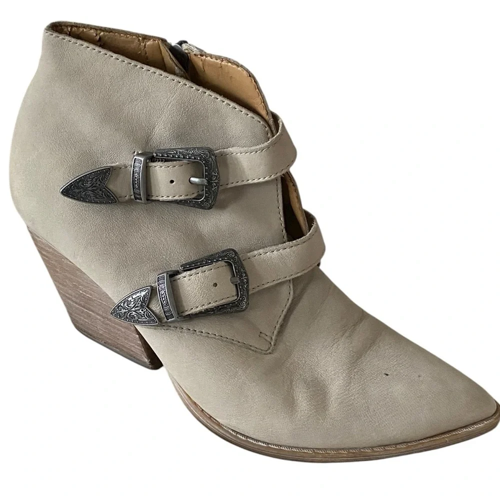 Franco Sarto Tan Granton Ankle Boots with Buckle Detail Suede Leather Block Heel